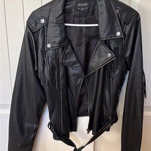 Stoosh Black Leather Jacket with Fringe